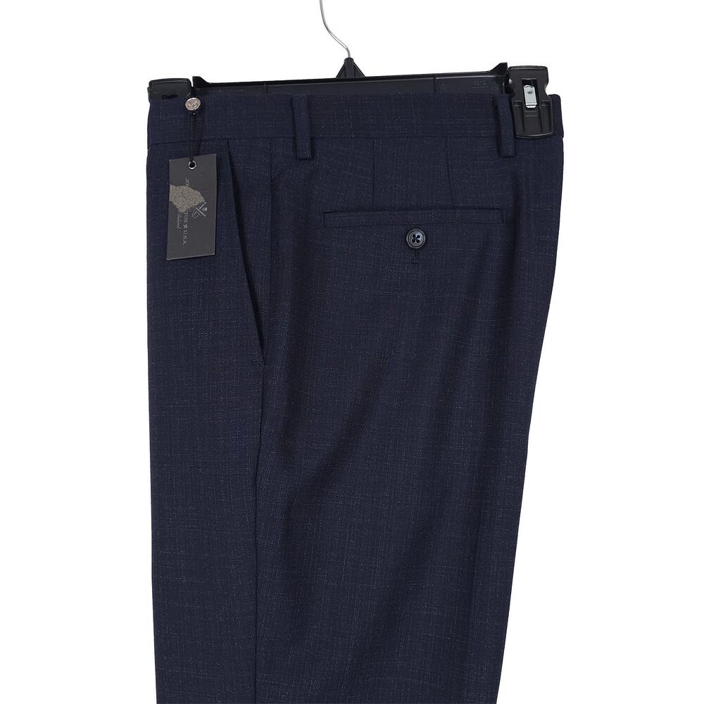 John Varvatos Mens Slim Fit Suit Pant Trouser 32 W Navy Blue Melange Virgin Wool